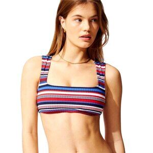 Solid & Striped Cleo Ribbed Bikini Top XL Red White Blue Stripes Womens Swimwear